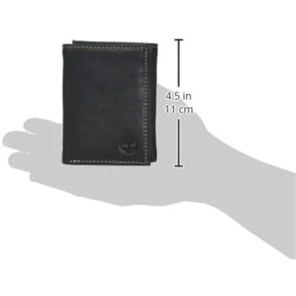 🆕Men Black Genuine Leather Rfid Blocking Trifold Wallet, Black, One Size